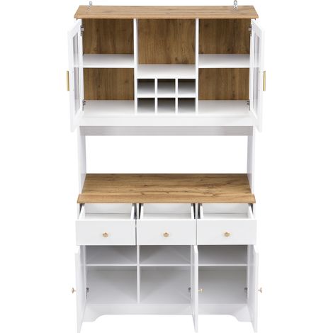 Comptoir, haut placard en bois de couleur blanche. Dimensions : 94,5 x 30 x 175,5 cm. Idéal pour les salons et les salles à manger.