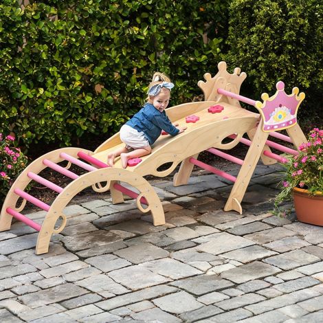Cage d'escalade en bois massif pour enfants avec toboggan et rosa (1/5)