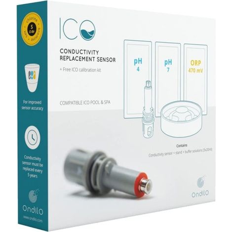 Sonda Sensore Plug & Play Grigio TDS / SALE - CONDUCIBILITA per Isolotto Tecnologico Ondilo ICO - Rilevatore Parametri Ph + Cloro + Sale + Bromo + Temperatura Acqua Piscina + Kit Calibrazione