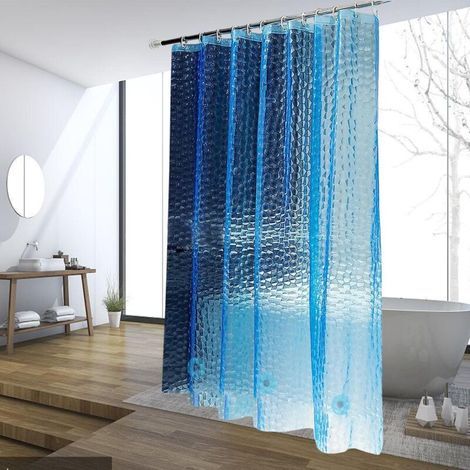Wasserdichter Duschvorhang mit 12 Haken – Blaues Wasserwürfelmuster – 180 x 180 cm (1/5)