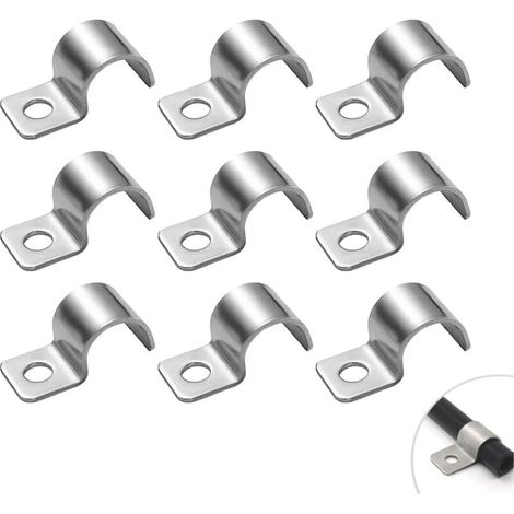 Lot de 10 colliers de serrage en métal - 16 mm - En acier inoxydable V2A 304 - Fixation de tuyau - Trou unique - Colliers de fixation pour câbles de 15 à 16,5 mm de diamètre - Installation encastrée (1/4)