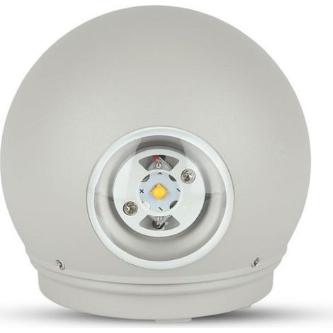 Aplique LED de pared esférico V-TAC de 4 W, doble haz, gris claro, blanco natural, IP65