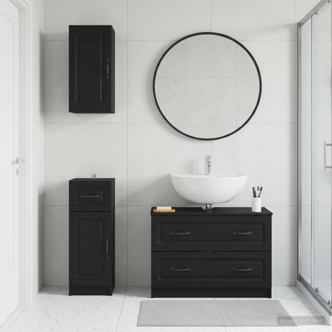 vidaXL 3 Piece Bathroom Cabinet Set UTRECHT Black Engineered Wood (1/5)
