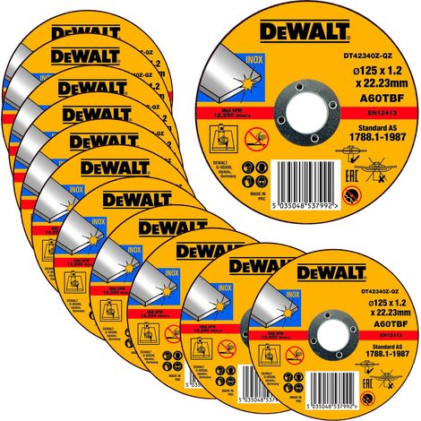 Dewalt 125mm 4.5"" 1.2mm Thin INOX Metal Cutting Disc 22mm Bore Flat Disc x 12