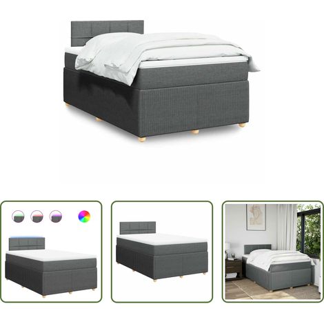 vidaXL LED-Beleuchtung - Boxspringbett mit Matratze Dunkelgrau 120x200 cm Stoff (1/5)