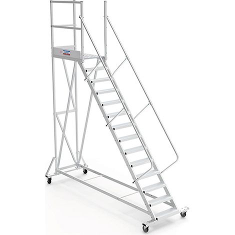 Mobile Plattform mit Geländer links und hinten - 2 Zugangsrampen - Maximale Arbeitshöhe 4.40m - PTF112G-RS (1/5)