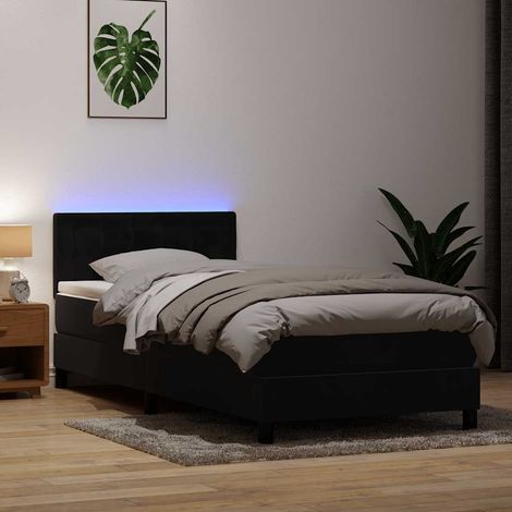Sommier à lattes de lit avec matelas et LED noir 90x210 cm velours (1/5)