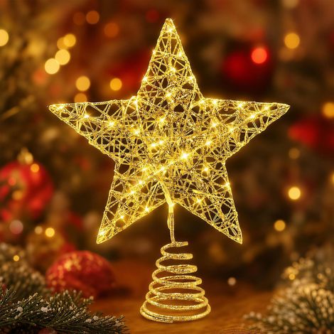 25cm Etoile Sapin de Noel, Étoile Topper pour Sapin de Noël, Or - Étoile Sapin de Noël avec 20 LED, 25cmx20cm Etoile de Sapin pour Décoration de Noël (1/5)