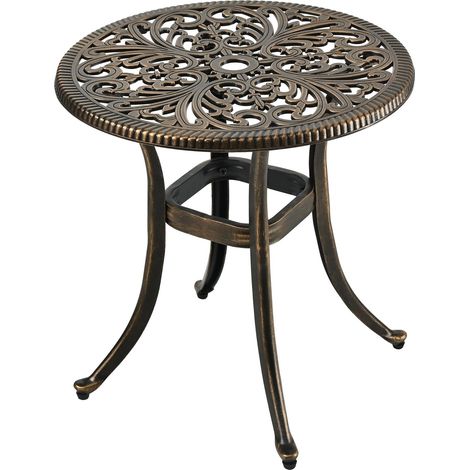 Table de Jardin, Trou pour Parasol, Ø53 x H53 cm, alu moulé, résistant, Antique, Ronde Balcon, Noir/Bronze (1/5)