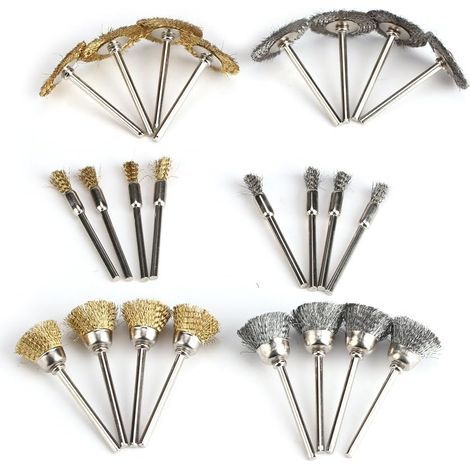 GENERIC-Ensemble de 24 brosses métalliques pour perceuse, comprenant une meule en acier et laiton et une brosse de polissage en fil de fer, ainsi que des outils de meulage rotatifs pour éliminer la ro (1/5)