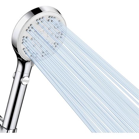 Pommeau de douche économique chromé - 5 jets, stop facile, anti-calcaire, douchette éco