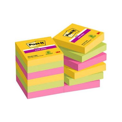 3M POST-IT SUPER STICKY CARNIVAL BLOCCHETTO 47,6X47,6 mm 90 FOGLI COLORI ASSORTITI CONF 12 Pz. (1/2)