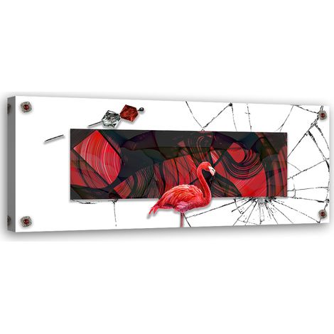 Tableau sur toile Flamant rouge sur fond de verre 90x30 (1/5)