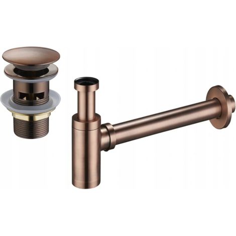 Mexen demi-siphone rond pour lavabo avec bouchon clic-clac, avec trop-plein, Cuivre antique - 7992050-45