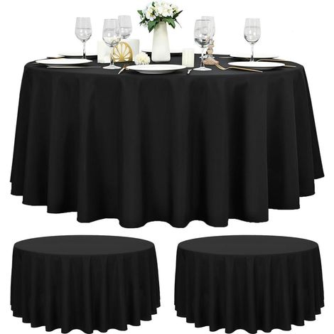 Lot de 2 nappes rondes Noir 229 cm, Polyester, hydrofuge, lavable