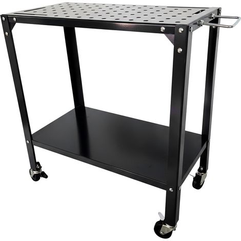 Relaxdays mesa de trabajo con ruedas, placa perforada, HBT 91,5 x 88 x 46 cm, taller, acero, negro