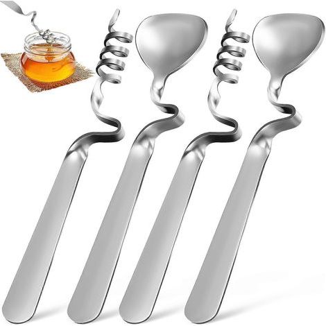 Lot de 4 cuillères à miel et confiture en acier inoxydable, idéales pour le thé, le café et les yaourts.-As Shown (1/4)