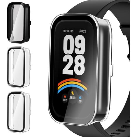 3 Pièces Coque avec Protection écran en Verre Trempé pour Xiaomi Smart Band 9 Active/Redmi Band 3 (Pas pour Mi Band 9), Couverture Complète Étui de Protection Housse, 2 Transparent + 1 Noir (1/5)