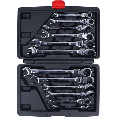 12Pcs Clé à cliquet en acier à outils Tête flexible Réversible 72 Dents Jeu de Clés mixtes (1/5)