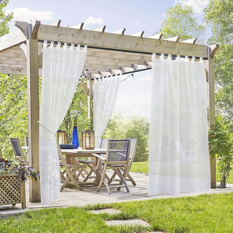 Lot de 2 Rideau Voilage Blanc avec Pattes Réglables pour Patio Jardin Extérieur Intérieur L 137 x H 243 cm (1/5)