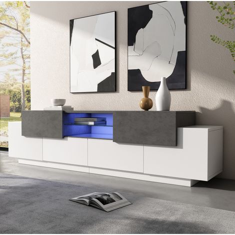 Mueble TV moderno con cristal y almacenaje blanco gris OKMYHOME (1/5)