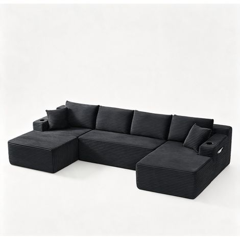 Sofá modular en U de cordón gris oscuro con asiento profundo y espuma viscoelástica (1/5)