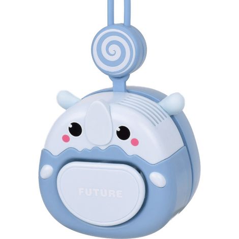 Ventilateur de cou USB portable – Mini ventilateur de bureau mains libres pour étudiants – Style dessin animé bleu –