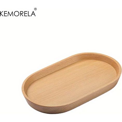 Assiette à dessert ronde en bois massif (couleur bois clair), style japonais, pour fruits secs et amuse-gueules. (1/5)