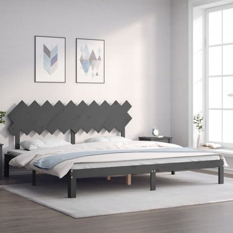 Massivholzbett mit Kopfteil Grau 200x200 cm (1/5)