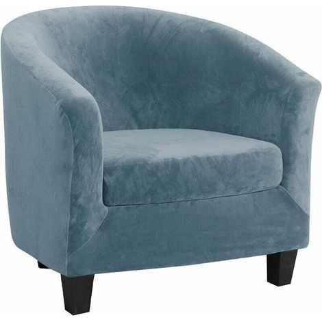 Velours Housse de Fauteuil Club Ensemble de Deux Pièces Housse de Fauteuil Extensible Housse Fauteuil Salon Fauteuil Cabriolet Tub Chair avec Housse de Coussin (Bleu Gris) (1/5)