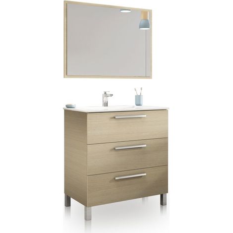 Mueble de baño con espejo Feel 3 cajones Roble (ancho) x 86cm (alto) (1/5)