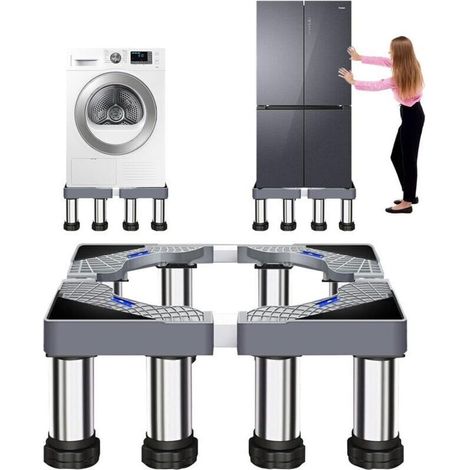 Support Machine a Laver avec 8 pieds, Socle Machine a Laver, Largeur Réglable 40-60cm, Avec 4 pieds Stable pour Machine à Laver, pour Réfrigérateur, Sèche-Linge, Congélateur, Hauteur 18-21 cm (1/4)