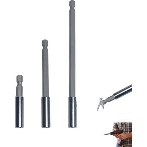 Lot de 3 porte-embouts magnétiques puissants 60/100/150 mm, rallonges d’embouts 1/4" en acier chrome-vanadium, adaptateurs hexagonaux pour perceuse, visseuse sans fil, bricolage, meubles et répar (1/5)