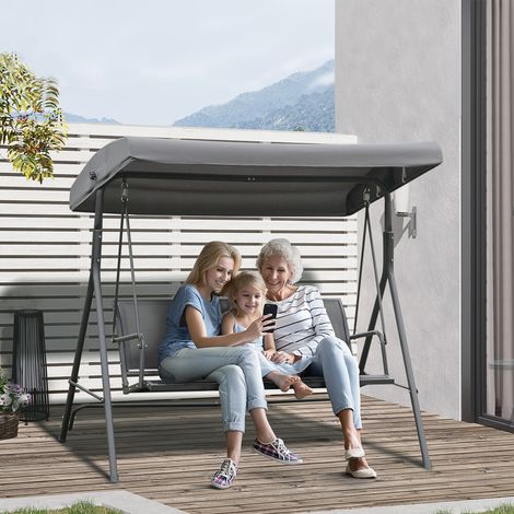 Outsunny Balancelle de Jardin 3 Places Grand Confort - Toit à Inclinaison Réglable, Assise & Dossier Ergonomiques, Acier & Textilène, Gris (1/5)