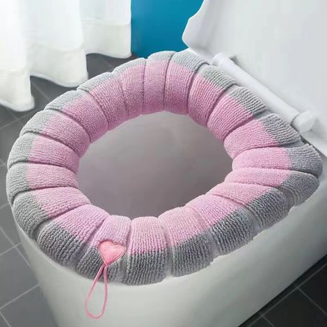 Housse de siège de toilette - Coussin lavable 36x44 cm - Doux et confortable - Universel pour toilettes ovales et rondes - Rose (1/5)