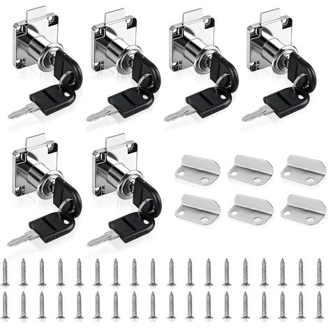 6 ensembles de serrures d'armoire avec clé, serrure de meuble de 22 mm avec clé, acier inoxydable, argent, serrure d'armoire/casier, serrure à visser pour armoire, tiroirs, meubles (1/5)