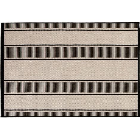 Tapis d'Extérieur Design à Rayures en Polypropylène Résistant, Coloris Perle, 60 x 110 cm - PANGIVO (1/3)