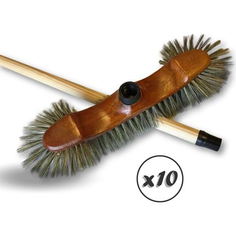 Balai de ménage demi-tête  Garnissage soie grise - Lot de 10 - Manche bois