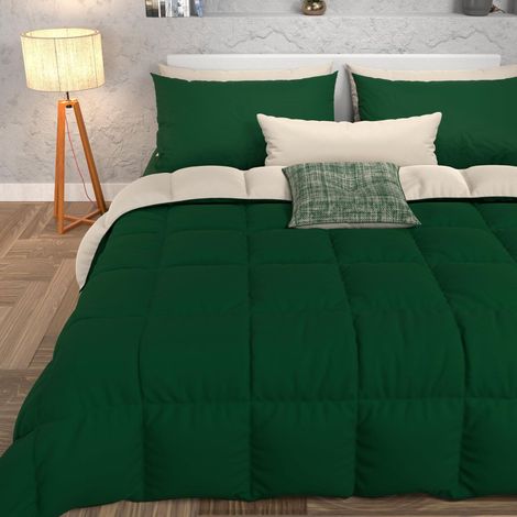 Couette Chaude Hiver 240x260 Bicolore VertTaupe, Double Face, Couette pour lit 2 Personnes, en Microfibre 300g/m², Made in Italy (1/5)