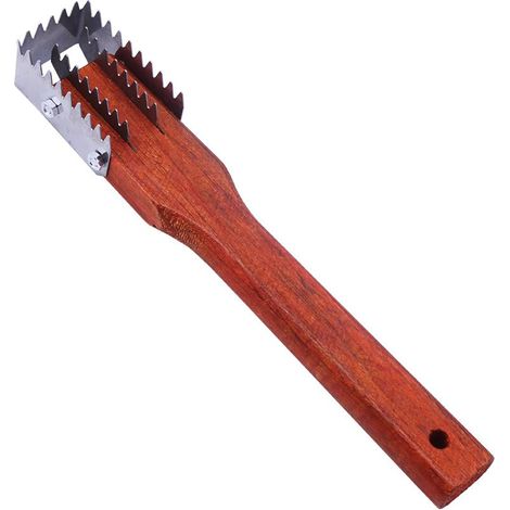 Spazzola per squame di pesce da 27 cm con lame seghettate in acciaio inossidabile, strumento per la pulizia delle squame di pesce, raschietto per pesce da cucina con manico in legno. (1/5)