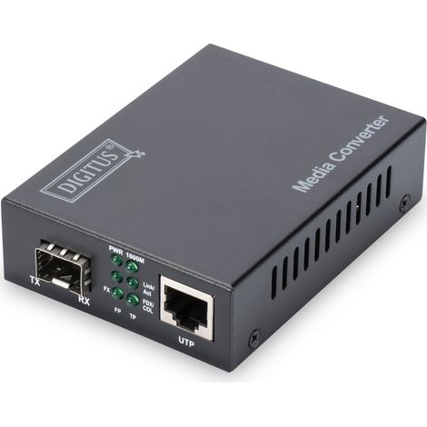 Convertitore multimediale Gigabit Ethernet Digitus, slot SFP, modulo SFP non incluso, da 10/100/1000Base-T a slot SFP. Con alimentatore, DN-82130 (1/5)