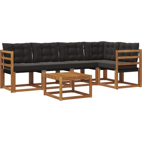 Outdoor Sofa Set with Cushion 6 pcs Natural and Black vidaXL