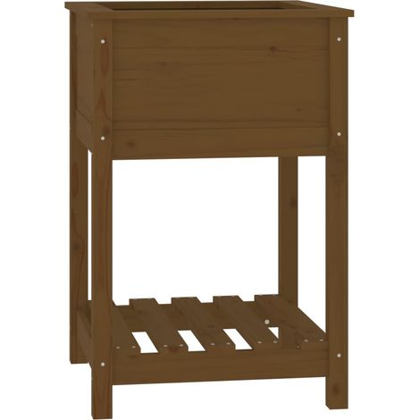 Vaso per fioriera aiuola rialzata piante fiori terrazza giardino con ripiano 54 x 54 x 81 cm legno di pino marrone 020038393