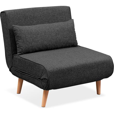 EVERGREENWEB - Poltrona Letto singola trasformabile GRIGIA SCURA Poltrona letto relax con Materasso singolo e cuscino imbottito Divanetto clic clac a 1 posto con gambe in legno Foldy 80 (1/5)