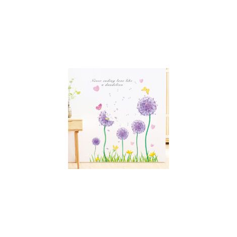 Juego de 2 pegatinas de pared de diente de león y flor, ideales para sala de estar, habitación infantil, cocina, ventana, puerta y decoración de paredes (morado) - Crezuo