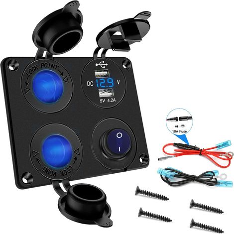 Prise allume-cigare marine étanche 12V/24V – Double chargeur USB 4,2A avec voltmètre LED – Interrupteur étanche pour voitures et bateaux (1/3)