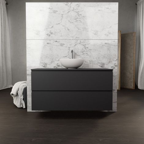Inda - Mobile bagno L.120 con lavabo in appoggio / Nero opaco 2