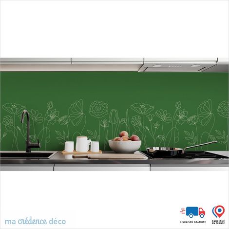 Crédence : Fleurs et dessin 3 - Couleur Vert émeraude - Alu composite - 60 - 120 (1/3)