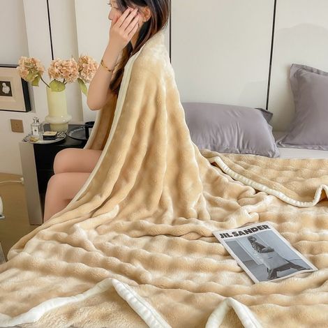 Couverture Polaire Épaissie Hiver en Flanelle Bubble,150X200cm Plaid Chaud Monocouche Uni, Jeté Doux pour Lit et Canapé,Kaki (1/5)