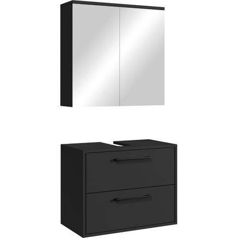 Set mobile sottolavabo Florence 60 cm – Nero opaco – con armadietto a specchio